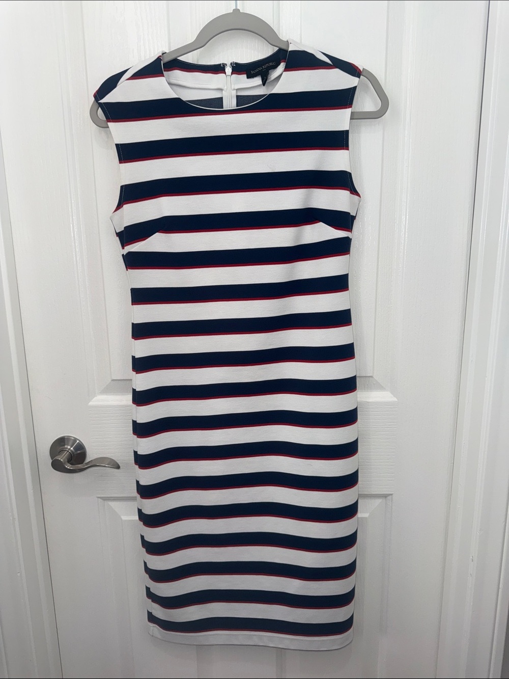Banana Republic White Navy & Red Striped Sleeveless Sheath Dress - Size 4